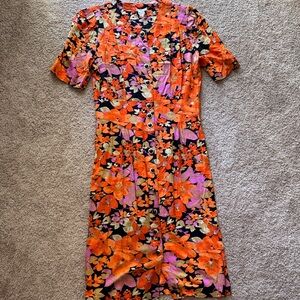 Floral Button-Down Dress - Orange and Pink